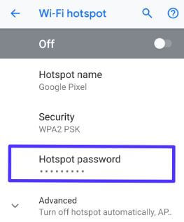 تغيير كلمة مرور نقطة اتصال wifi على Android 9 Pie