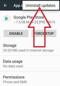 قم بإلغاء تثبيت تحديثات متجر Google play لإصلاح الخطأ 923