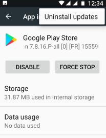 قم بإلغاء تثبيت تحديث متجر Google Play لإصلاح الخطأ 110